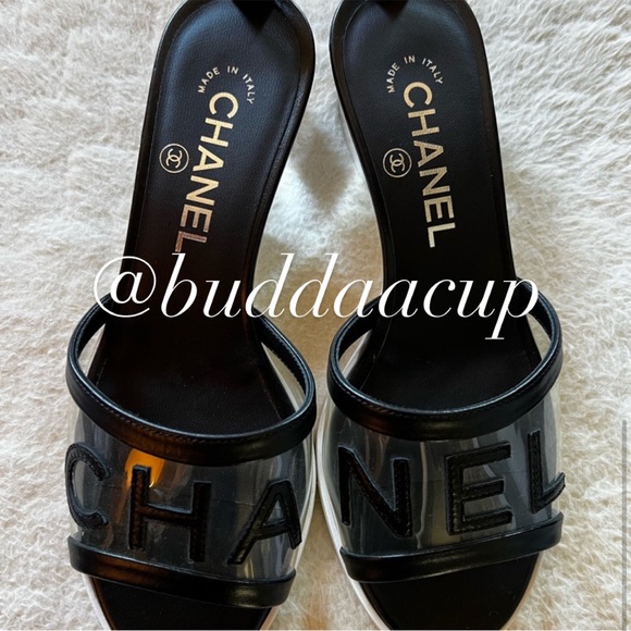 Chanel PVC CHANEL LOGO SS2019 slide slipper sandals size 36 6 AUTHENTIC - Picture 11 of 13